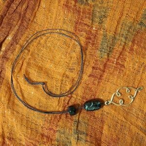 Long Natural Hand Made Necklace Blue Beaded and Silver Tone Accents